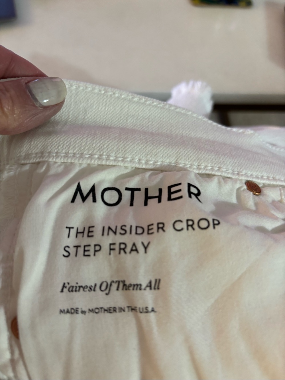 MOTHER White Denim Crop with Step Fray Hem